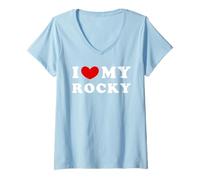 Femme I Love My Rocky, J'Aime Mon Rocky T-Shirt avec Col en V