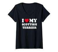 Femme I Love My Scottish Terrier Chien Coeur Terrier Écossais T-Shirt avec Col en V