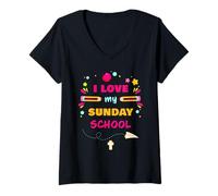 Femme I Love My Sunday School - Christian Church Teacher & Girls T-Shirt avec Col en V