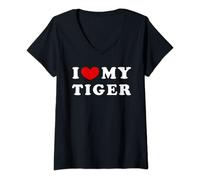 Femme I Love My Tiger, J'aime mon tigre T-Shirt avec Col en V