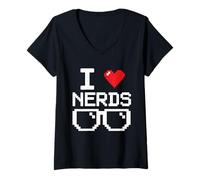 Femme I Love Nerds I Heart Nerds for Science Book Knowledge Geeks T-Shirt avec Col en V
