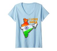 Femme I Love New-Delhi Hello India Carte Drapeau Fière Indienne Papa Maman T-Shirt avec Col en V
