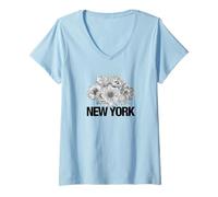 Femme I Love New York City, Floral New York Illustration Graphic T-Shirt avec Col en V