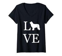 Femme I Love Newfoundland Newfie Dog Lover Propriétaire pour Animal de Compagnie Motif Graphique Blanc T-Shirt avec Col en V