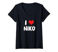 Femme I Love NIKO Cœur T-Shirt avec Col en V