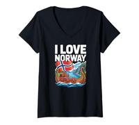 Femme I Love Norvège Drapeau Norvégien Viking Navire T-Shirt avec Col en V