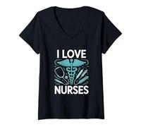 Femme I Love Nurses Medical Athusiast T-Shirt avec Col en V