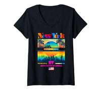 Femme I Love NY, Colorful New York Vibes, This is My New York City T-Shirt avec Col en V