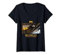 Femme I Love NYC, New York City Subway Stories, New York City T-Shirt avec Col en V