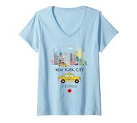 Femme I Love NYC, New York City Wonderful Stories with Cartoon Art T-Shirt avec Col en V