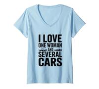 Femme I Love One Woman and Several Cars Funny Car Athusiast T-Shirt avec Col en V