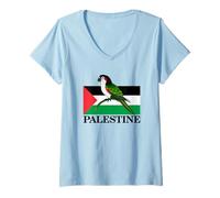Femme I Love Palestine, Cute Palestinian Bird with Palestine Flag T-Shirt avec Col en V