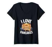 Femme I Love Pancakes Stack Sirop Baies Petit déjeuner T-Shirt avec Col en V