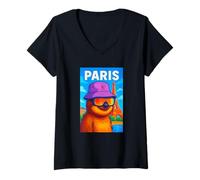 Femme I Love Paris, Cool Paris Lazy Sloth Cartoon Illustration T-Shirt avec Col en V