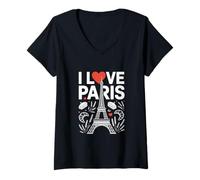 Femme I Love Paris Tour Eiffel Cœur T-Shirt avec Col en V