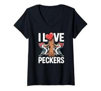 Femme I Love Peckers Woodpecker Humour T-Shirt avec Col en V