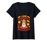Femme I Love Pepernoten Speculaas Sinterklaas Hollandais Saint-Nicolas T-Shirt avec Col en V