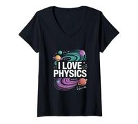 Femme I Love Physics Planètes Univers Equation T-Shirt avec Col en V