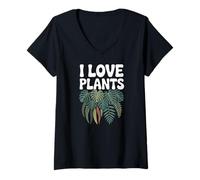 Femme I Love Plants Monstera Fougère Feuilles Nature Verdure T-Shirt avec Col en V