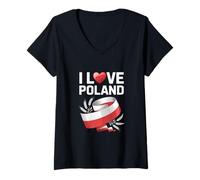 Femme I Love Poland Bannière en Forme de cœur Motif blé T-Shirt avec Col en V