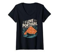 Femme I Love Portugal Mosaïque Bateau Nature T-Shirt avec Col en V