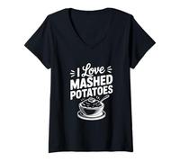 Femme I Love Purée de Pommes de Terre Foodie pour Les Amateurs de Pommes de Terre T-Shirt avec Col en V