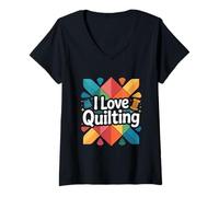 Femme I Love Quilting Coloré Artisanat Couture T-Shirt avec Col en V