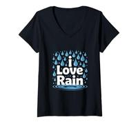 Femme I Love Rain Gouttes d'eau Art T-Shirt avec Col en V