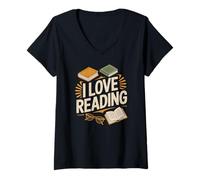 Femme I Love Reading Collection Lover Readers T-Shirt avec Col en V