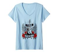 Femme I Love Rock And Roll Guitare électrique rétro Rock&Roll T-Shirt avec Col en V