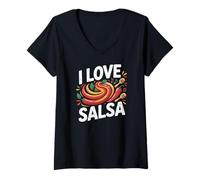 Femme I Love Salsa Design vibrant Dance Fun T-Shirt avec Col en V