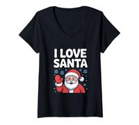 Femme I Love Santa Joyeux Esprit des Fêtes T-Shirt avec Col en V