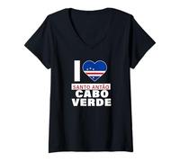 Femme I Love Santo Antão Cabo Verde avec cœur drapeau du Cap-Vert T-Shirt avec Col en V