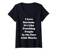 Femme I Love Sarcasm Punching People Words Funny Saying T-Shirt avec Col en V