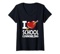 Femme I Love School Counseling Crayon en Forme de cœur T-Shirt avec Col en V