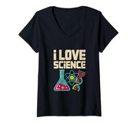 Femme I Love Science Gobelet Atom DNA Nerd T-Shirt avec Col en V