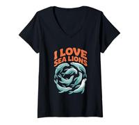 Femme I Love Sea Lions Marins Mammifères Lover T-Shirt avec Col en V
