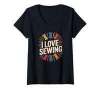 Femme I Love Sewing Bobine de fil T-Shirt avec Col en V