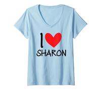 Femme I Love Sharon Cœur personnalisé pour Femme T-Shirt avec Col en V