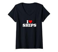 Femme I Love Ships T-Shirt avec Col en V