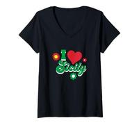 Femme I Love Sicile Italien Cadeau Sicilien Sicilia Italie T-Shirt avec Col en V