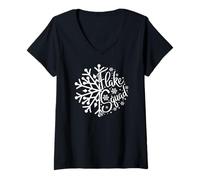 Femme I Love Snow Days Art Flocon de Neige Thème Hiver par Temps Froid T-Shirt avec Col en V