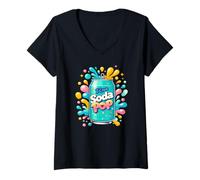 Femme I Love Soda Pop Kids Assortiment de Boissons Estivales T-Shirt avec Col en V