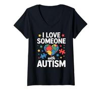 Femme I Love Someone with Autism Kids T-Shirt avec Col en V