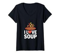 Femme I Love Soup Bol à Vapeur Chaud T-Shirt avec Col en V