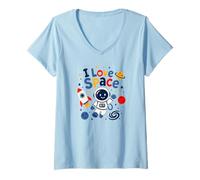 Femme I Love Space Cute Astronaute T-Shirt avec Col en V