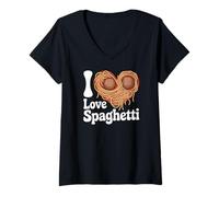 Femme I Love Spaghetti Pasta Heart Athusiasts T-Shirt avec Col en V