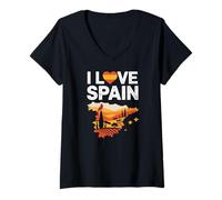 Femme I Love Spain Cœur Cardinal Paysage T-Shirt avec Col en V
