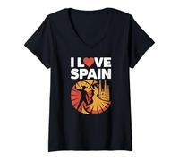Femme I Love Spain Passion Culture Voyage T-Shirt avec Col en V