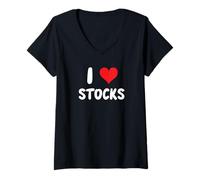 Femme I Love Stocks - Banque de financement d'investissement boursier T-Shirt avec Col en V